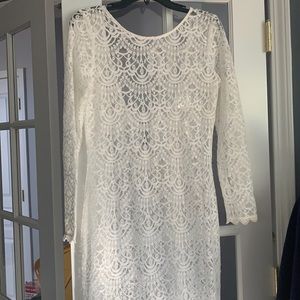 Lace white dress open back and side slits
